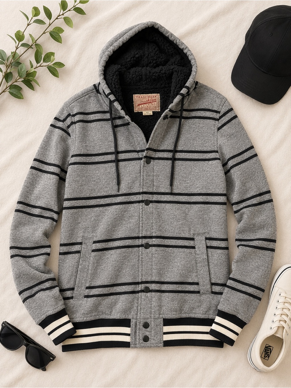 Brooklyn Cloth Gray Hoodie with Black Sherpa Lining